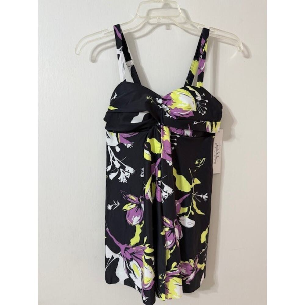 NWT Nicole Miller Women's 1 Pc. Twisted Bandeau Floral Flyaway Swimdress-Size S